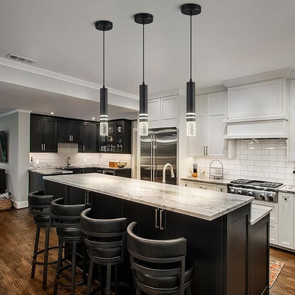Pendant Lights Kitchen Island, Crystal Pendant Light Fixtures Mini 6W LED Modern Kitchen Pendant Lighting Over Sink and Living Room and Bedroom (Black 2-Pack)