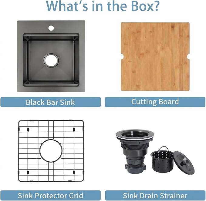 Drop In Black Bar Sink 17 X 19 inch,Small RV Sink,16 Gauge Stainless Steel Bar & Prep Sinks for Wet Bar Area