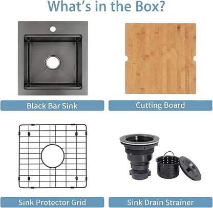 Drop In Black Bar Sink 17 X 19 inch,Small RV Sink,16 Gauge Stainless Steel Bar & Prep Sinks for Wet Bar Area