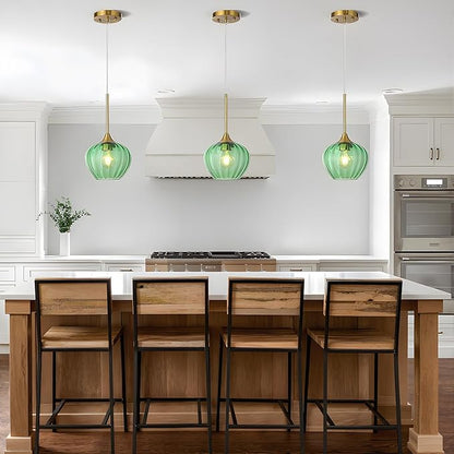 Green Glass Pendant Light, 7 Inch Modern Gold Pendant Lighting Vintage Ceiling Fixtures Mini Hanging Lamp for Kitchen Island Dining Room Restaurant Sink Foyer Entryway