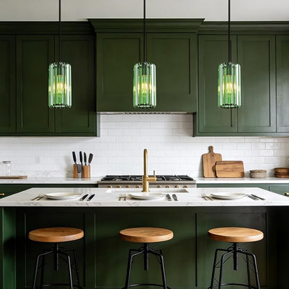 Modern Crystal Pendant Light Mini Light Green Chandeliers Adjustable Pendant Lights Fixture for Kitchen Island Dinning Room Corridor Bedroom(Light Green 3-Pack)