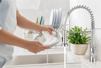 Kitchen Faucet with Pull Down Sprayer,Commercial Single Handle Stainless Steel Kitchen Faucets with Deck Plate (Brush Nickel)