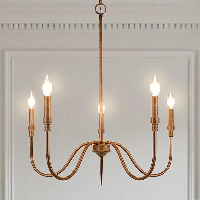5-Light Farmhouse Chandelier Lighting Fixture, Linear Pendant Light for Kitchen Island, Dining & Living Room, Retro Bronze Finished