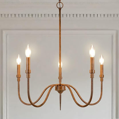 5-Light Farmhouse Chandelier Lighting Fixture, Linear Pendant Light for Kitchen Island, Dining & Living Room, Retro Bronze Finished