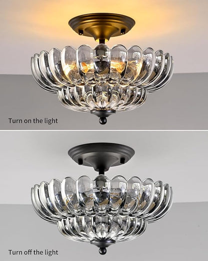 3-Light Corridor Fixture Semi-Recessed Ceiling Light Smoked Glass Modern Lighting Suitable for Bedrooms, Kitchens, Entryways, Bathrooms