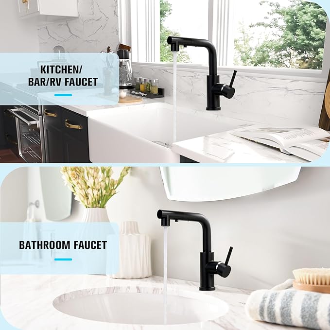 CREA Black Kitchen Faucet with Pull Down Sprayer,Bathroom Sink Faucet, Mini Bar Prep Faucet,Single Handle,3 or 1 Hole,Utility Faucet,Outdoor Tap