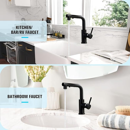 CREA Black Kitchen Faucet with Pull Down Sprayer,Bathroom Sink Faucet, Mini Bar Prep Faucet,Single Handle,3 or 1 Hole,Utility Faucet,Outdoor Tap