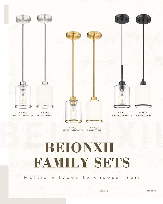 Beionxii Brushed Nickel Pendant Lights Kitchen Island, Hanging Lights Fixtures with Clear Glass, Kitchen Pendant Lighting Over Island, Hanging Lights for Sink, Dining Room, Entryway, BX-PL02BN-CG