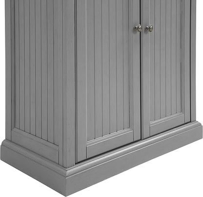 Crosley Furniture Seaside Coastal Pantry Storage Cabinet with Shelves, Kitchen, Dining, or Laundry Room, Distressed Gray