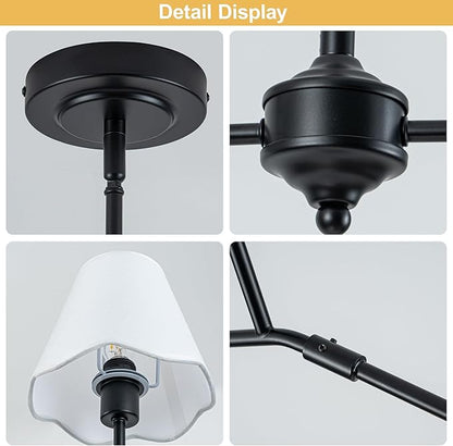MAYNA 47" Modern Linear Chandeliers for Dining Room, 4-Light Black Kitchen Island Pendant Lighting with White Fabric Shades, Adjustable Height Dining Room Light Fixture, E12 Base