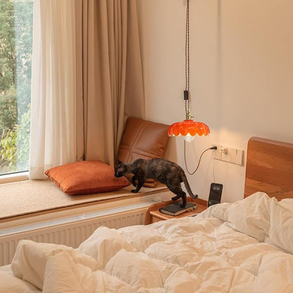 XZHGCEE Plug in Pendant Light: Hanging Light Plug in Orange Glass Hanging Lamp, Pendant Lighting for Kitchen Island, Bedroom, Dining Room, Living Room, E26 No Bulb