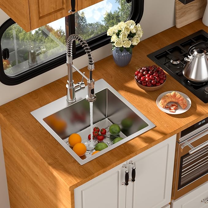 18 Outdoor Kitchen Sink - Beslend 18x18 Outdoor Sink Bar Sink RV Sinks Drop In, 16 Gauge Stainless Steel Topmout Kitchen Sinks Wet Bar Sinks Square Single Bowl Above Counter Indoor Outdoor