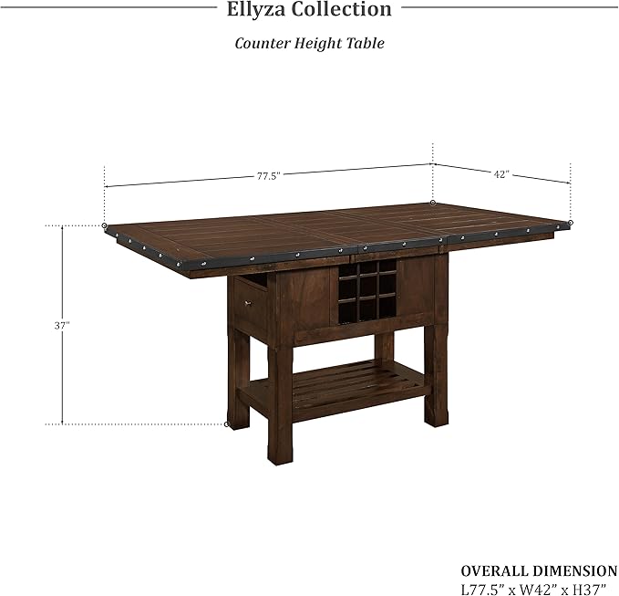 Lexicon Ellyza 5-Piece Counter Height Dining Set with Swivel Chairs, Dark Brown