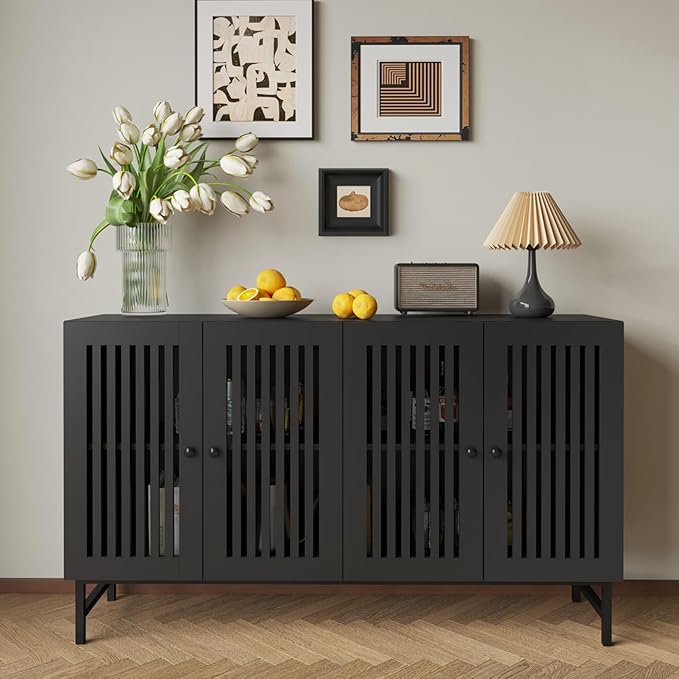 Gyger Buffet Storage Cabinet with 4 Doors,Kitchen Sideboard with Storage,Coffee Bar Cabinet for Kitchen,Living Room,Black
