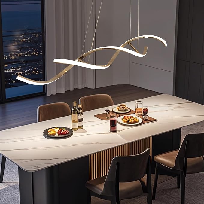 Dimmable Gold Chandelier for Dining Room, Adjustable Height Pendant Light Fixtures Over Table, Modern Kitchen Island Lighting, 42.9in 31W (Gold 42.9")
