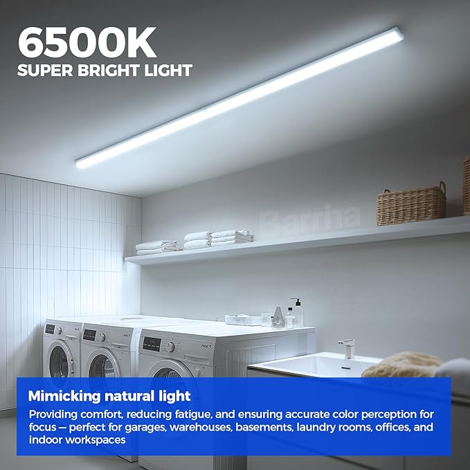 Barrina LED Shop Lights for Workshop 4FT, 6500K Super Bright, Hidden Wiring, 45W 5000LM, Linkable 4FT Light Fixture Cord with ON/Off, Frosted Cover, LED Ceiling Light for Garage, Kitchen, 2 Packs