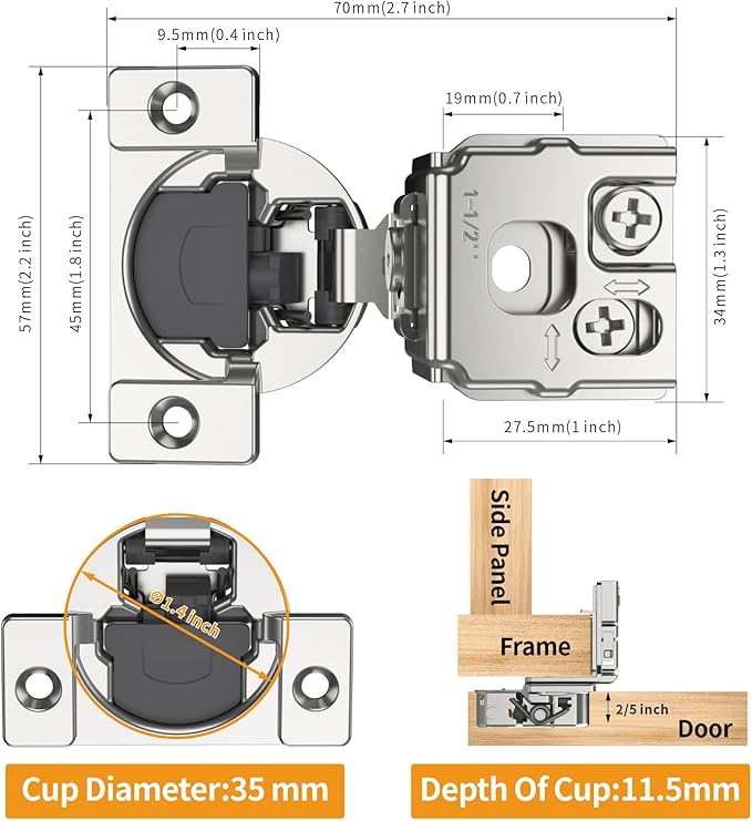Chibery 60 Pack 1-1/2" Overlay 3D Soft Close Concealed Hinge for Face Frame Door, Smooth Slow Self Closing Hinges, Satin Nickel, Hidden 105° Open Angle Stainless Steel Hinge for Kitchen Cabinet Door