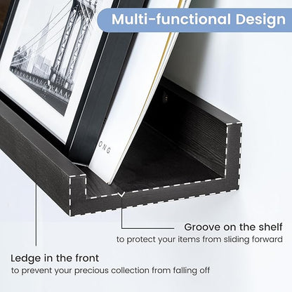 FLYJOE Picture Ledge Shelf Wall, 36 inch Solid Ash Wood Nursery Book Shelves 2 Packs, Floating Ledge Shelves for Kids' Room Bedroom Bathroom Living Room Photo Frames Office Nursey Wall Decor, Black