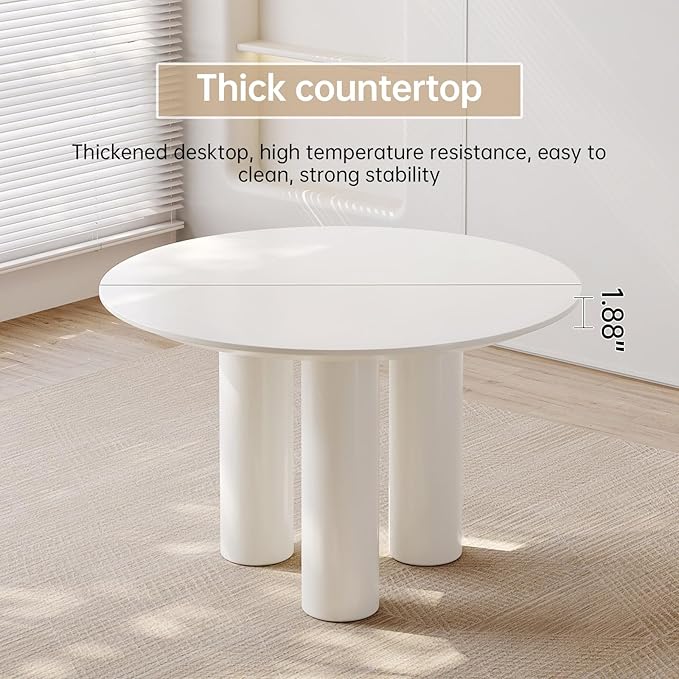 Miuuod 46 in Round Dining Table for 4 to 8 People, Single Kitchen Furniture, Large Dinner Desk for Center Coffee Island for Living Room,Balcony Cream White