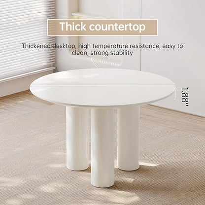 Miuuod 46 in Round Dining Table for 4 to 8 People, Single Kitchen Furniture, Large Dinner Desk for Center Coffee Island for Living Room,Balcony Cream White