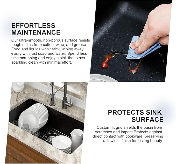 Mocoloo 33 Inch Granite Composite Kitchen Sink - 33 x 19 inch Black Undermount Kitchen Sinks, Matte Black Quartz Single Bowl Under Counter Sink