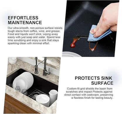Mocoloo 33 Inch Granite Composite Kitchen Sink - 33 x 19 inch Black Undermount Kitchen Sinks, Matte Black Quartz Single Bowl Under Counter Sink