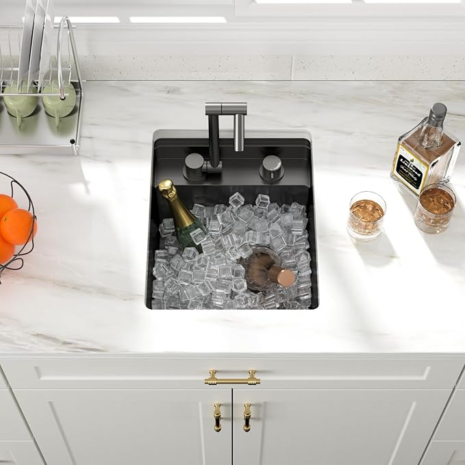 15x18 Inch Outdoor Sink Black Undermount RV Sink Workstation NANO PVD 16 Gauge Stainless Steel Single Bowl Handmade Outdoor Kitchen Sinks With Folding Faucet 15"x18"x9"