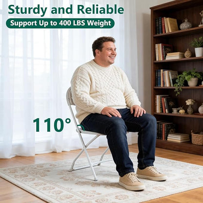 2 Pack White Plastic Folding Chairs, Outdoor Portable Folding Chair with Steel Frame, 400lbs Capacity Stackable Foldable Chairs for Patio, Garden, Picnic, Kitchen, Events