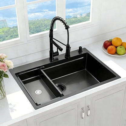 Gunmetal Black Kitchen Sink 33 x 22 Drop In Kitchen Sinks with Faucet Modern Workstation Large Stainless Steel Sink 33 Inch Single Bowl Top Mount Black Sink Kitchen