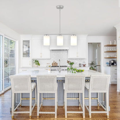 Brushed Nickel Island Lights for Kitchen, 3-Light Dining Room Light Fixtures Modern Linear Chandeliers Over Table White Frosted Glass Adjustable Hanging Lights Kitchen Pendant Lighting Over Island