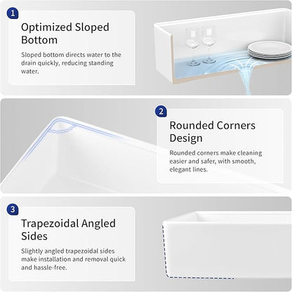 DeerValley White Farmhouse Sink Workstation 33 Inch Fireclay Apron Front Farm Sinks Single Bowl Heavy Duty Deep Drop-in Undermount Sink with Workstation Accessories