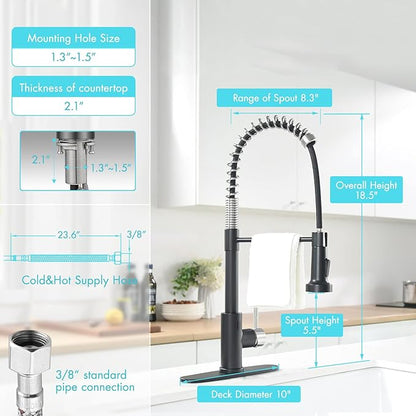 GIMILI Touchless Kitchen Faucet with AC Adapter, Smart Motion Sensor Activated Hands-Free Single Handle Faucet for Kitchen Sink with AC Adapter, Matte Black&Brushed Nickel
