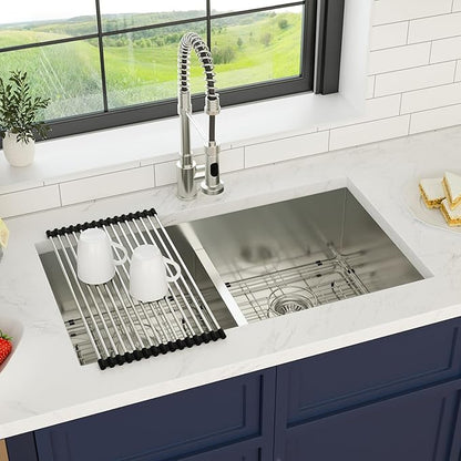 33 Inch Undermount Double Bowl Kitchen Sink 16 Gague 304 Stainless Steel Double Handmade Sinks 50/50 Large Deep Double Bowl Sinks 33"x19"x10"