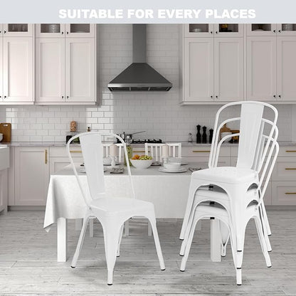 Tolix Metal Stackable Patio Chairs - Set of 4, 18 Inch Seat Height, Indoor/Outdoor, Chic Restaurant & Trattoria Style