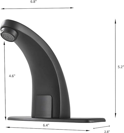 Touchless Bathroom Faucet Black Dual Powered Automatic Faucet Auto Sensor Motion for Bath Tub Lavatory Vanity Sink One Hole Handsfree Battery or Plug to Choose