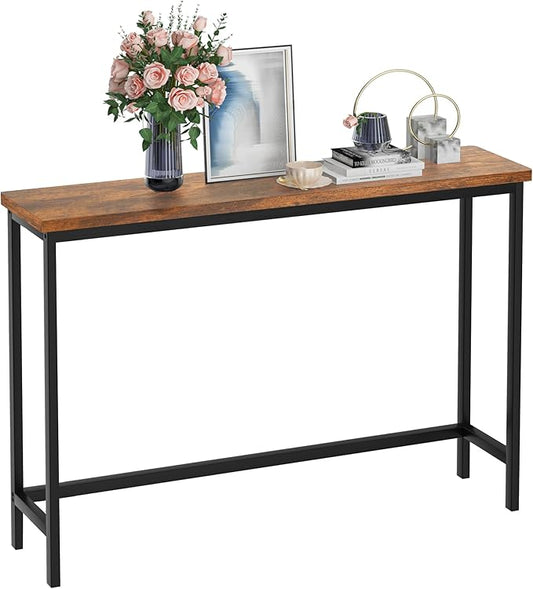 VASMIA Console Table, Entryway Table, Narrow Sofa Table, 39" Hallway Table for Entryway, Living Room, Bedroom, Foyer, Rustic Brown and Black