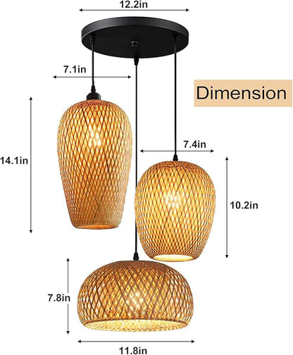 GWY Bamboo Lantern Pendant Lamp, Retro Japanese Style Nature E27 Chandelier Hanging Light Ceiling Lighting Fixture for Living Room Bedroom Restaurant Cafe Teahouse Bar Dining Room Club