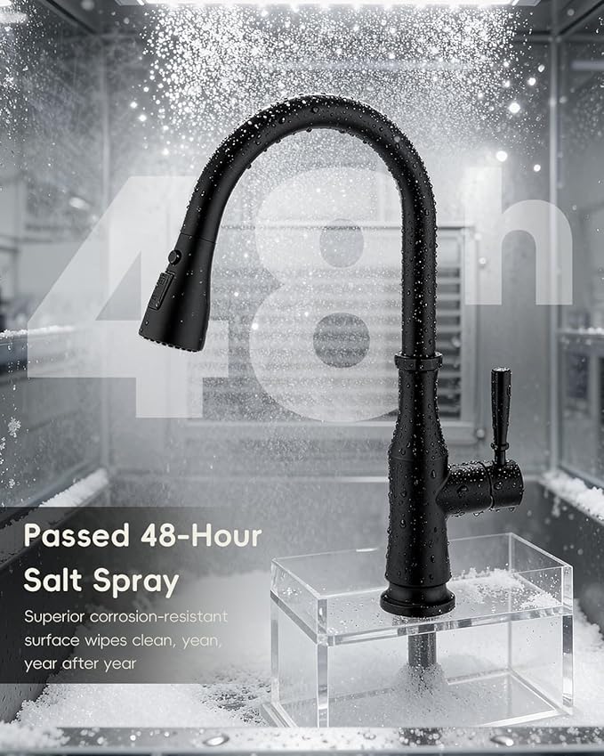 APPASO Black Kitchen Faucet with Pull Down Sprayer, 360° Swivel, 20-Inch Flexible Hose, One Hole Single Handle High Arc Matte Black Faucet for 1 or 3 Holes Kitchen Farmhouse Outdoor Sink, Easy Install