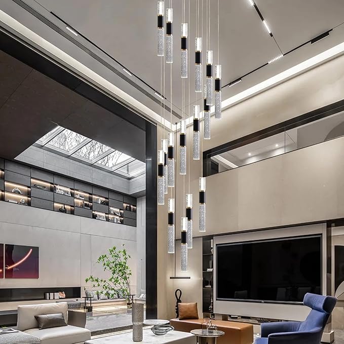 16-Light Led, Black Gold Staircase Chandelier, Modern Led for High Ceilings, Foyer Chandelier Light Fixture for Entrance with Remote 3000-6000K