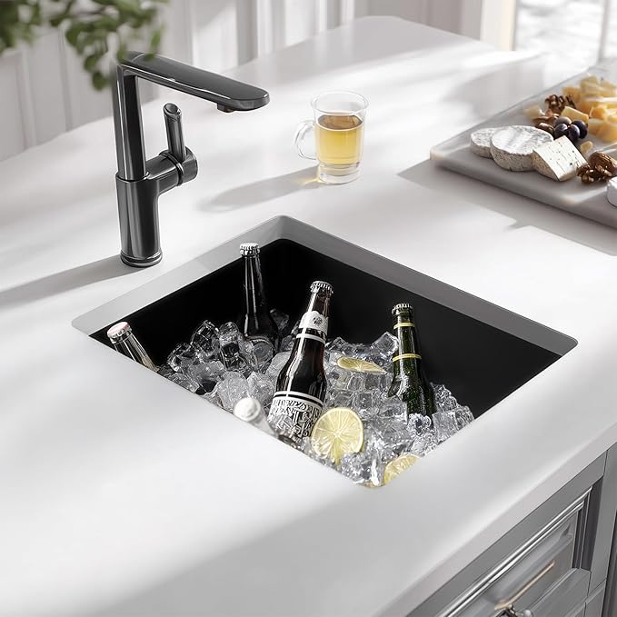 Bar Sink, TORVA 14 x 18 Inch Undermount Kitchen Sink, Gloss Black PVD Coated Gunmetal Sink, 16 Gauge 304 Stainless Steel Single Bowl Wet Bar or Prep Sink with Zero-Radius Corners, Dark Gray