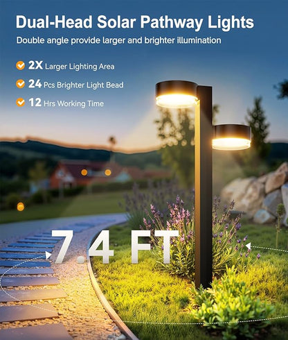 Solar Pathway Lights Outdoor Waterproof, 2 Pack Dual-Head Solar Lights Outdoor, 2X Brighter 24 LED Outdoor Solar Garden Light for Yard Path Walkway Driveway Solar Powered Landscape Lighting