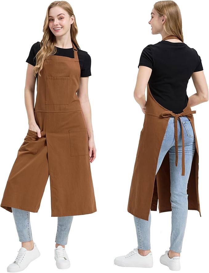 Molaxhome Split Apron with 3 Pockets,Unisex Pottery Apron with Adjustable Strap for Kitchen Ceramics
