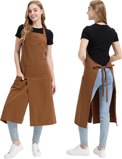 Molaxhome Split Apron with 3 Pockets,Unisex Pottery Apron with Adjustable Strap for Kitchen Ceramics