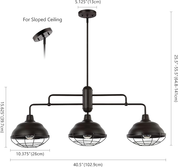 JONATHAN Y 40.5" Oil Rubbed Bronze 3-Light Industrial Farmhouse LED Pendant Light Fixture for Kitchen Island, Dining Room, Adjustable Hanging Ceiling Lamp, Iron Cage Metal Shade (JYL1119A)