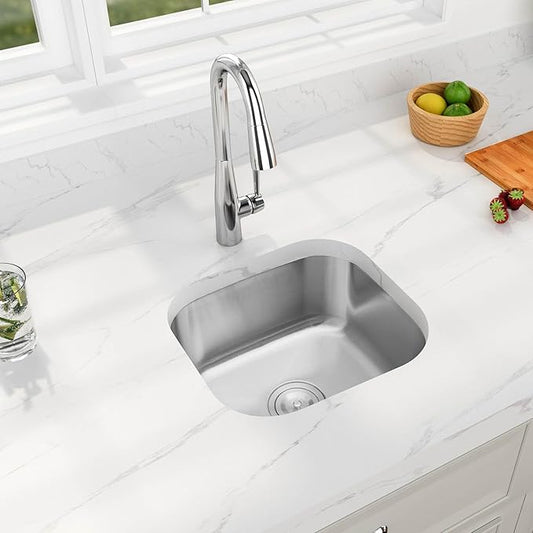 18 Inch Undermount Kitchen Sink, 18 x 16 x 8 Inch Stainless Steel Bar Sink Undermount Small Kitchen Sink RV Round Corner Sinks with Drain Assembly