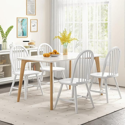 SIMOE Dining Chairs Set of 2, Farmhouse Wooden Kitchen Chairs with Spindle Back, Solid Wood Legs, Windsor Dining Chairs for Kitchen and Dining Room, White