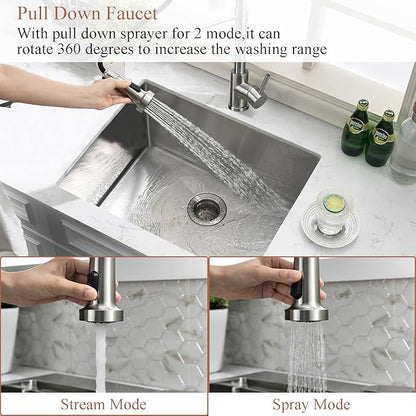 Undermount Laundry Sink with Faucet Combo-Bokaiya 24"x18"x12" Stainless Steel Undermount Laundry Room Sink 16 Gauge Utility Single Bowl Deep Kitchen Sink