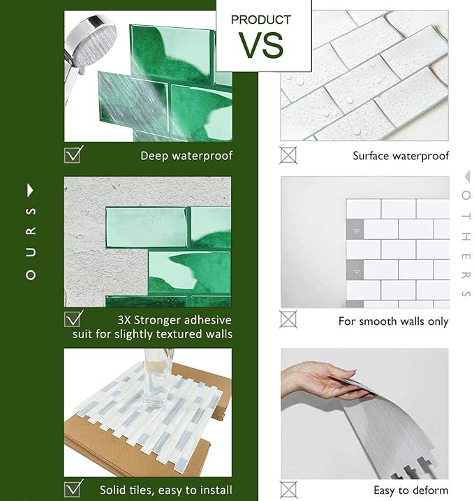 STICKGOO 10-Sheet Subway Tile Peel and Stick Backsplash, Self Adhesive Vinyl Wall Tiles, Stick on Backsplash for Kitchen and Bathroom(Thicker Design)