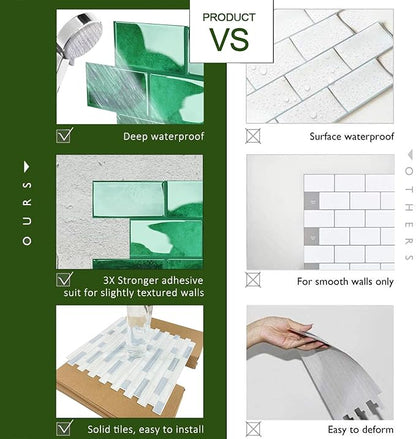 STICKGOO 10-Sheet Subway Tile Peel and Stick Backsplash, Self Adhesive Vinyl Wall Tiles, Stick on Backsplash for Kitchen and Bathroom(Thicker Design)