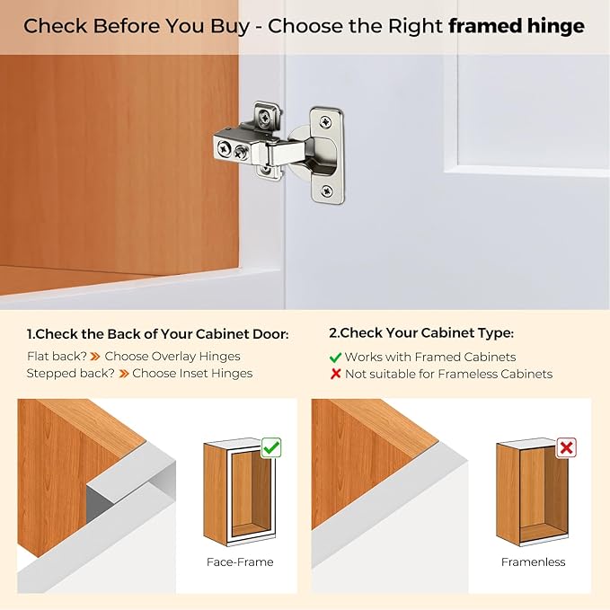 Ravinte 10 Pack 5 Pairs Short Arm Kitchen Cabinet Hinges for 1/2 Inch Overlay Cabinet, Brushed Nickel 105 Degree Opening Angle Hinges, Soft Close Concealed with Mounting Screws for Face Frame Door